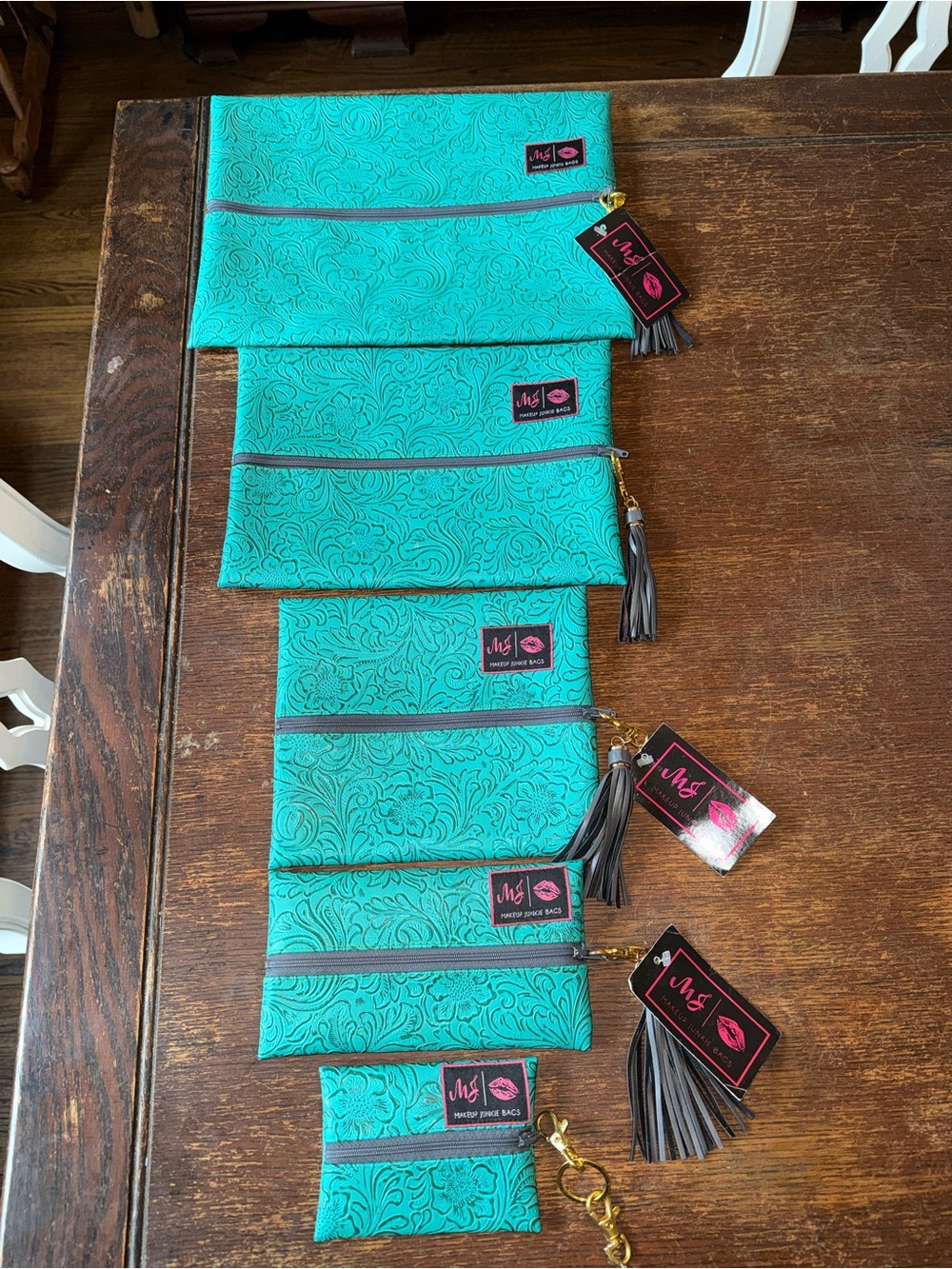 NWT set - 5 Turquoise Dream Makeup Junkie Bags micro, mini, small, medium, large